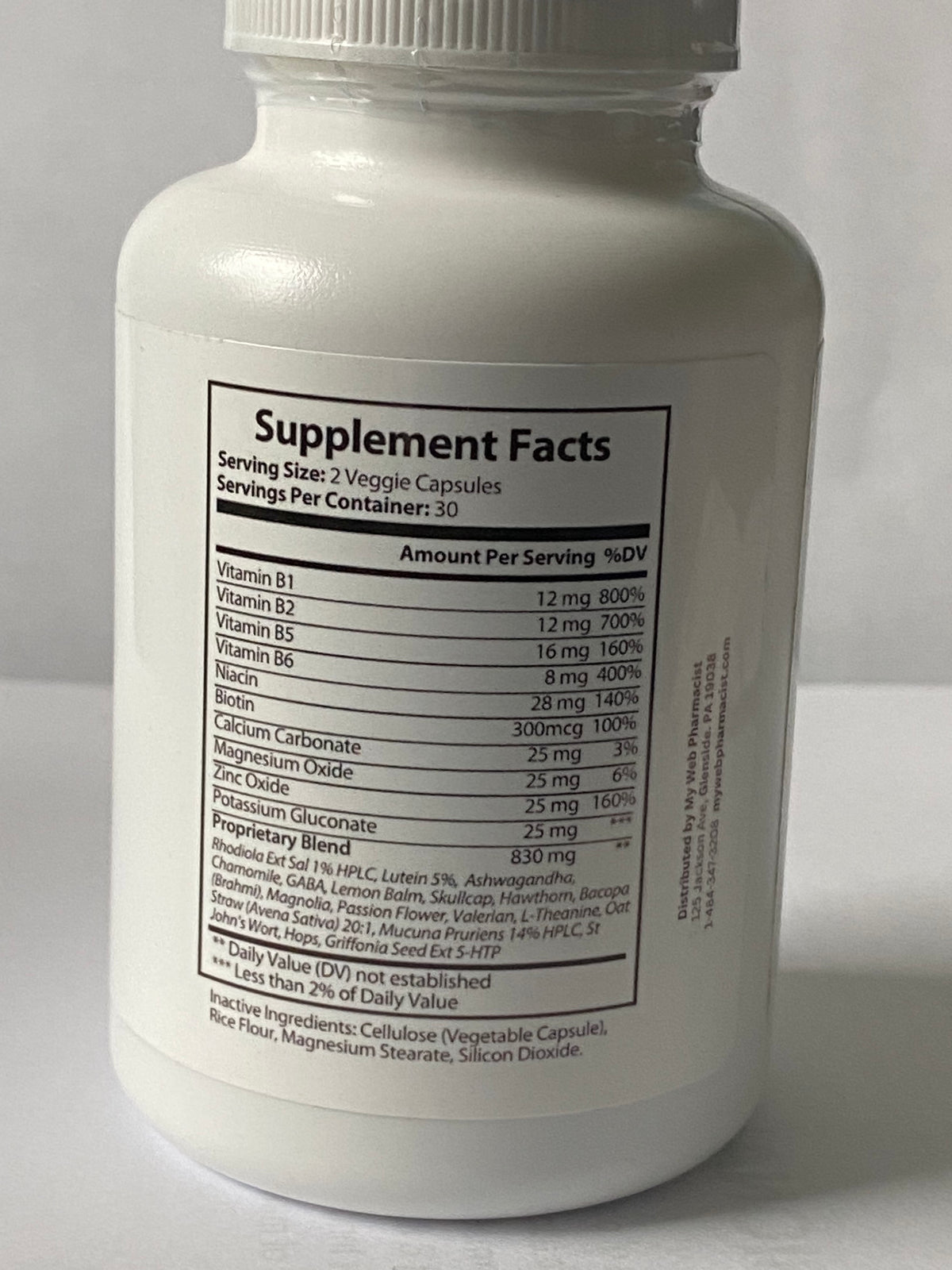Anxiety Support Veggie Capsules containing Vitamins and Herbal Remedies.